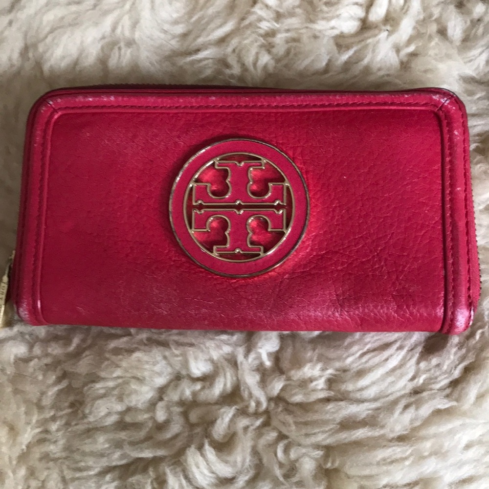Well-Loved Tory Burch Dark Pink Wallet
